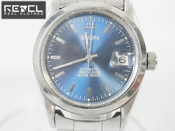 実際に弊社で買取させて頂いたエルジン FK-521腕時計/ウォッチ シルバー×ブルー自動巻き