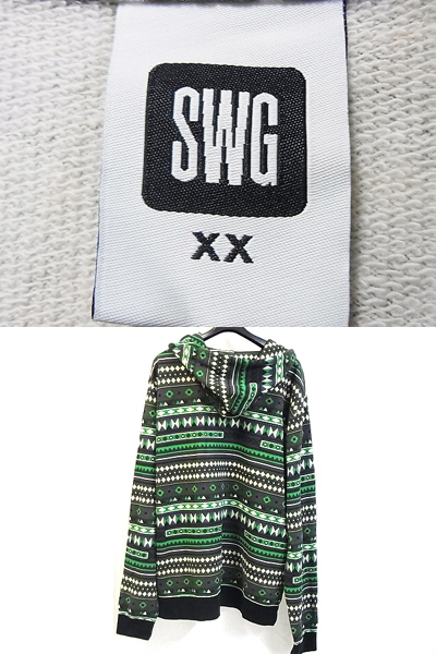 実際に弊社で買取させて頂いたSWAGGER/スワッガー メンズ/パーカー 緑総柄/グリーン 長袖 XXの画像 1枚目