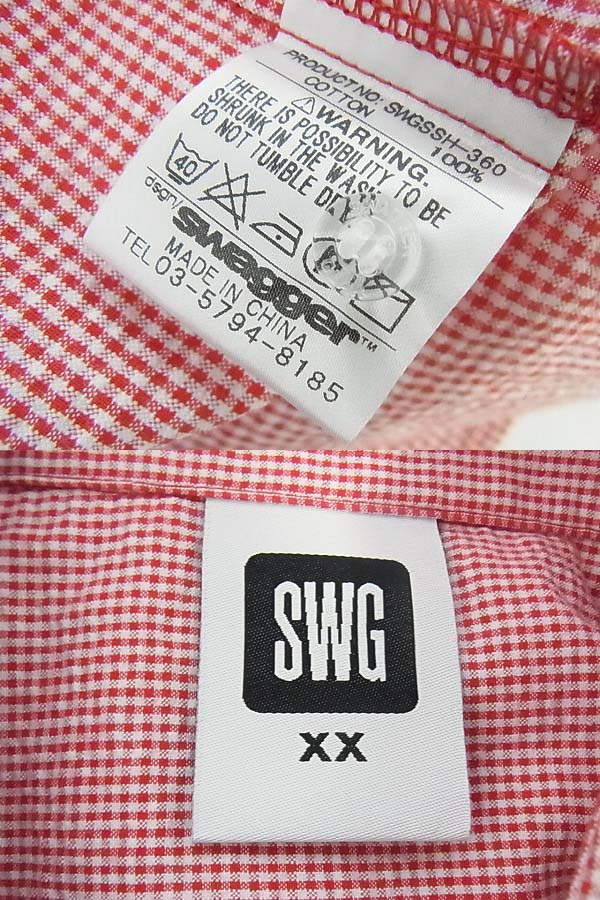 実際に弊社で買取させて頂いたswagger/スワッガー SWGSSH-360 チェックシャツ XXL 赤/白の画像 2枚目