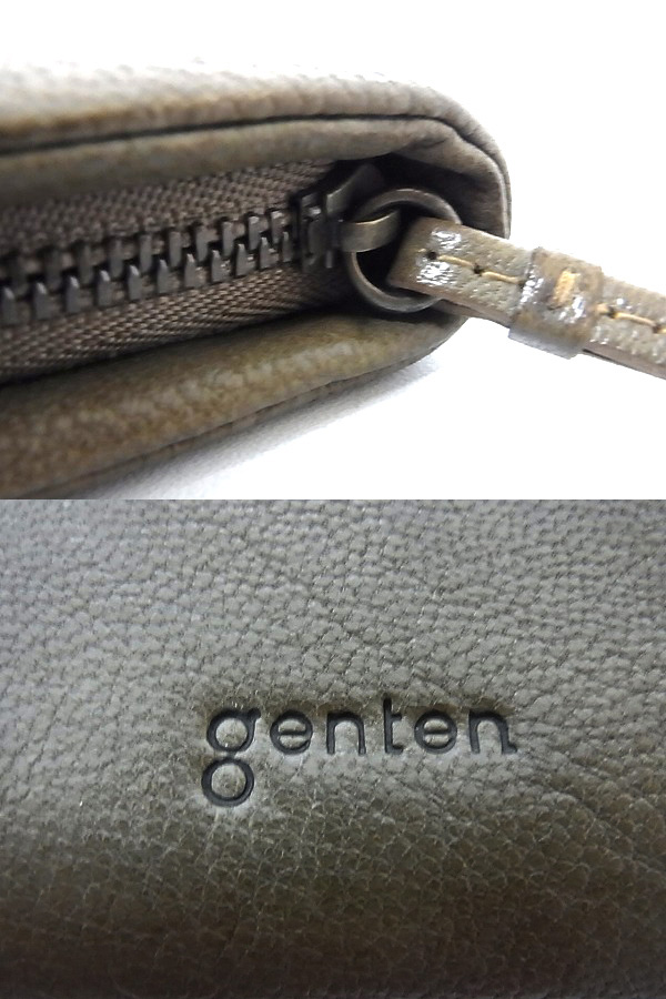 実際に弊社で買取させて頂いたGENTEN/ゲンテン ジップ長財布/本革/レザー カーキ ロゴの画像 2枚目