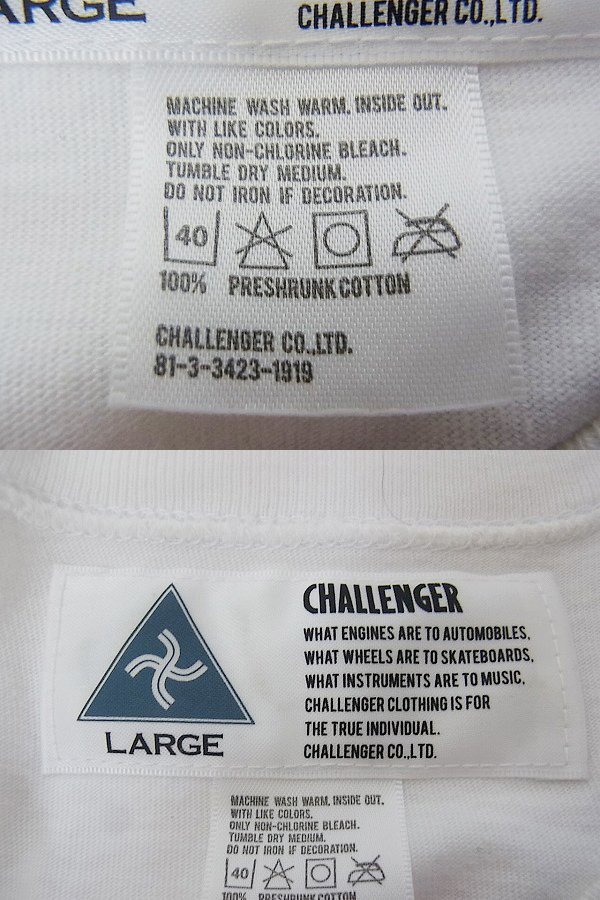 実際に弊社で買取させて頂いたCHALLENGER/チャレンジャー ピースハンド 半袖Tシャツ 白 Lの画像 2枚目