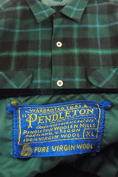 実際に弊社で買取させて頂いたPENDLETON/ペンドルトン チェックシャツ ウール100％ 緑/黒 XLの画像 2枚目