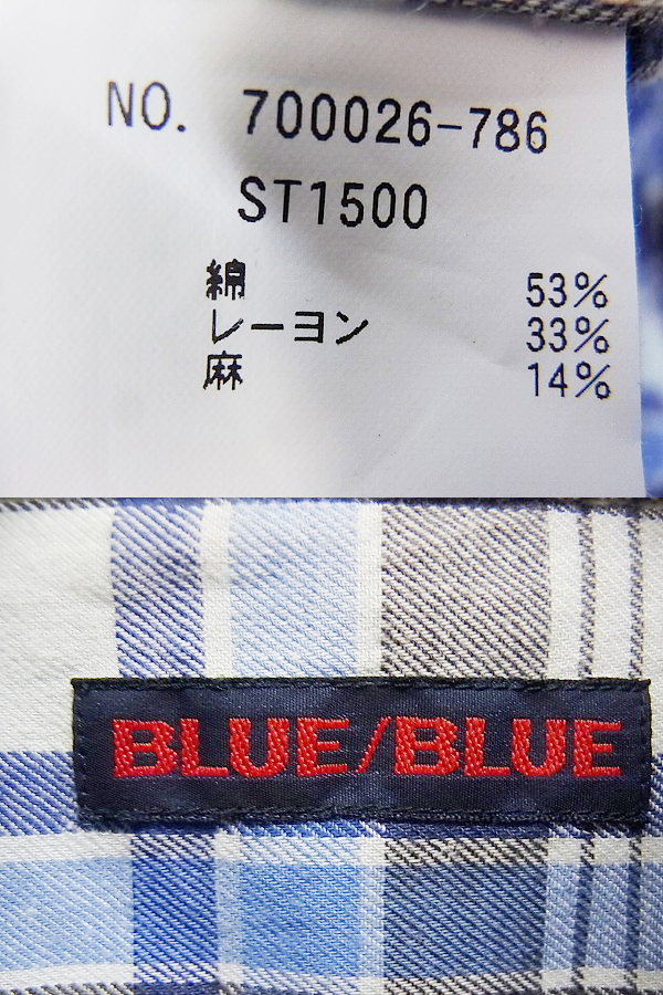 実際に弊社で買取させて頂いたBLUE BLUE/ブルーブルー 長袖チェックシャツ 1ポケット 青 2の画像 2枚目