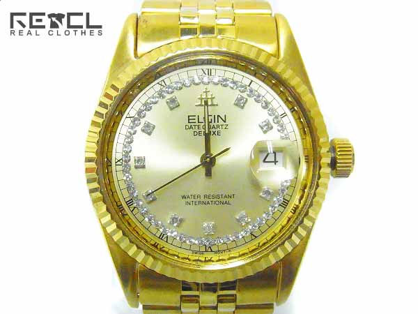 実際に弊社で買取させて頂いたELGIN/エルジン DATE QUARTZ DELUXE/FK-329-A 腕時計 ゴールドの画像 0枚目