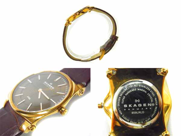 実際に弊社で買取させて頂いたSKAGEN/スカーゲン レザーベルト腕時計 859LRLD アナログ 茶の画像 1枚目