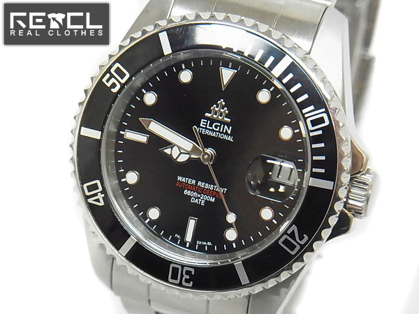 実際に弊社で買取させて頂いたELGIN/エルジン 自動巻き ステンレス 腕時計 銀×黒/FK-531N-SL