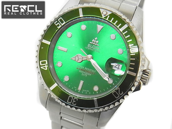 実際に弊社で買取させて頂いたELGIN/エルジン DEEPSEA/ダイバーズ 自動巻腕時計 緑FK-531N-SL