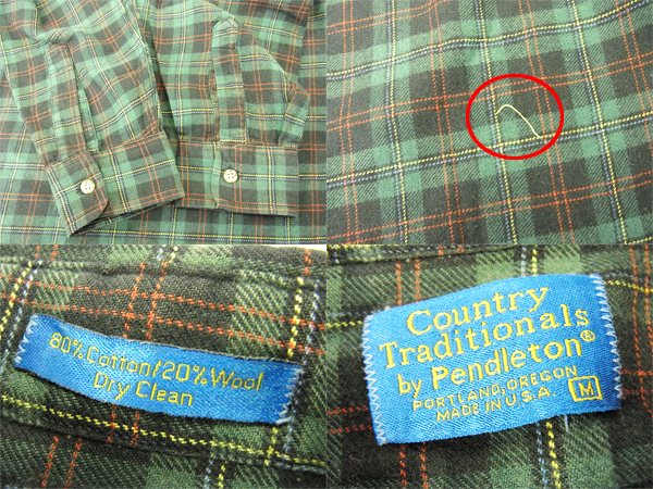 実際に弊社で買取させて頂いたPendleton/ペンドルトン ウール混長袖チェックシャツ グリーンMの画像 2枚目