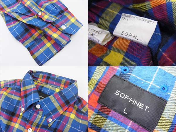 実際に弊社で買取させて頂いたSOPHNET./ソフネット ボタンダウンチェックシャツ 青赤黄 Lの画像 2枚目