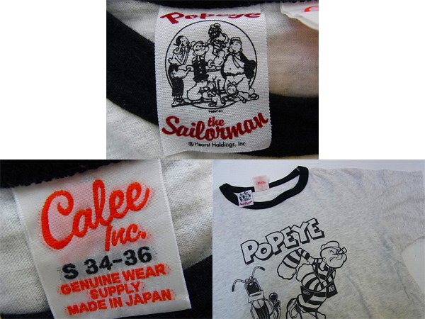 実際に弊社で買取させて頂いたCALEE×POPEYE 11SS コラボハーフスリーブトリムTシャツ/グレーSの画像 2枚目