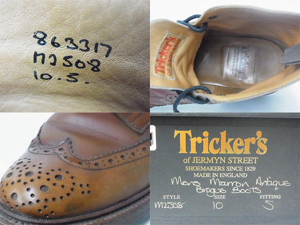 実際に弊社で買取させて頂いたTricker's/トリッカーズ M2508 ウィングチップブローグブーツ10の画像 2枚目