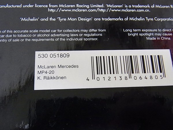 実際に弊社で買取させて頂いたミニチャンプス マクラーレン メルセデス MP-420 K.ライコネンの画像 2枚目