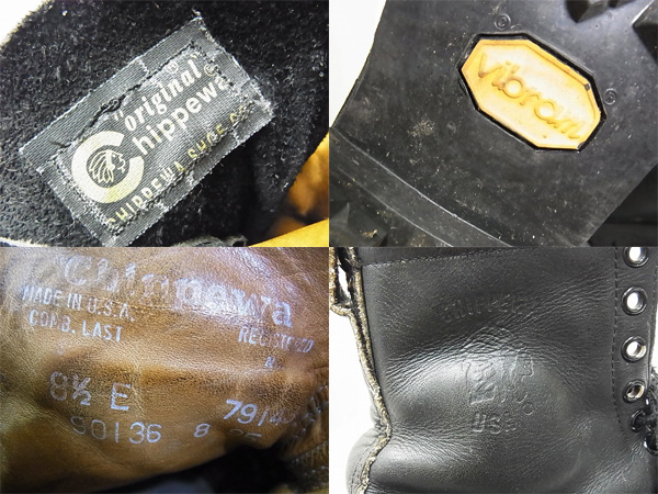 実際に弊社で買取させて頂いたChippewa/チペワ 80年代黒タグ レザー編上ブーツ 90136 黒 8.5Eの画像 2枚目