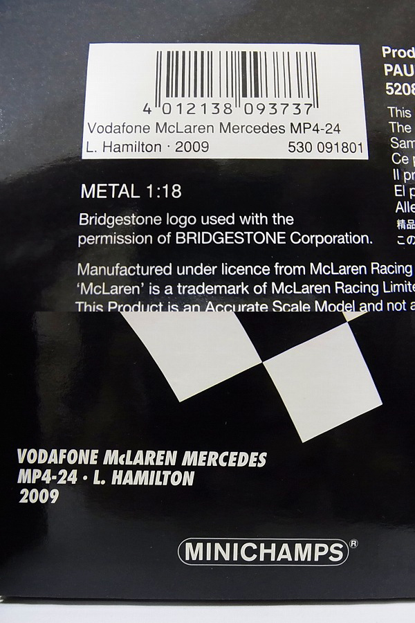 実際に弊社で買取させて頂いたミニチャンプス 1/18 マクラーレン MP4-24 L.ハミルトン 2009の画像 2枚目