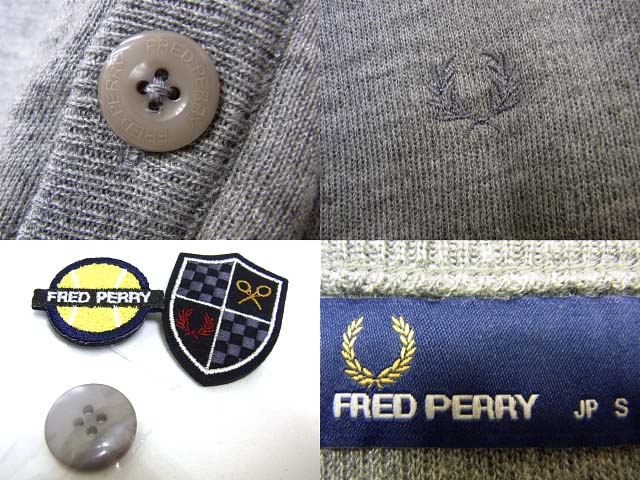 実際に弊社で買取させて頂いたFRED PERRY/フレッドペリー ワッペン付き長袖カーディガン/灰/Sの画像 2枚目