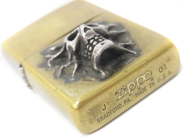 実際に弊社で買取させて頂いたZIPPO×TRAVIS WALKER ブラス wメルティングスカル/2001年製の画像 2枚目