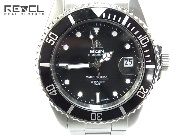 実際に弊社で買取させて頂いたELGIN/エルジン 自動巻き 腕時計 ブラック×シルバー FK-531