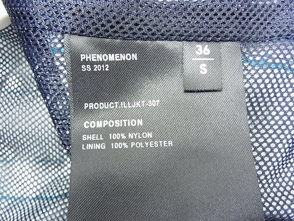 実際に弊社で買取させて頂いたPHENOMENON/フェノメノン 12SS ナイロンジップパーカー 36/Sの画像 5枚目