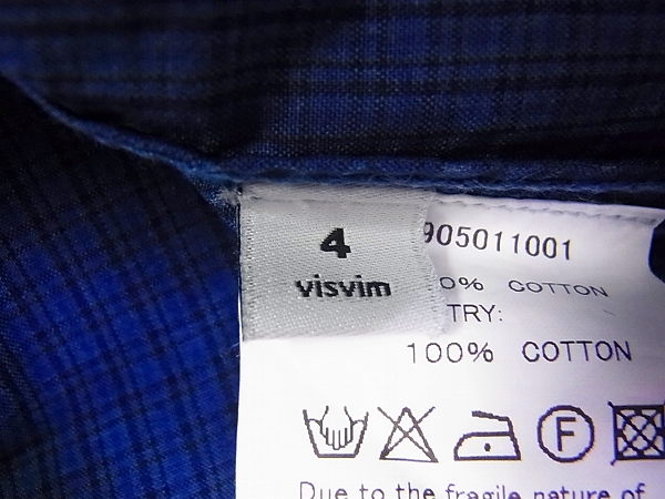 実際に弊社で買取させて頂いたvisvim/ビズビム コットン チェックラモシャツ/野良着 ブルー/4の画像 9枚目