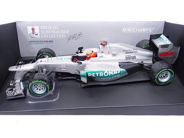 実際に弊社で買取させて頂いたMINICHAMPS メルセデスAMG W03 M.シューマッハ lastレース 1/18の画像 1枚目