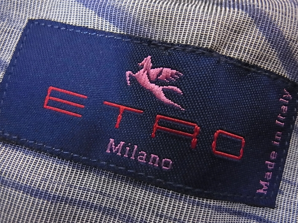 ETRO/エトロ ゼブラ柄 長袖コットンシャツ グレー×ブルー/42の買取実績