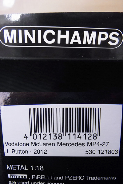 実際に弊社で買取させて頂いたMINICHAMPS Mclaren Mercedes MP4-27 J.バトン 2012 1/18の画像 5枚目