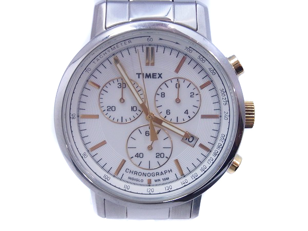 実際に弊社で買取させて頂いたTIMEX/タイメックス 海外 クロノグラフ 腕時計 金銀/T2N558の画像 1枚目