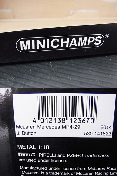 実際に弊社で買取させて頂いたMINICHAMPS McLarenMercedes MP4-29 J.Button/バトン 2014 1/18の画像 5枚目