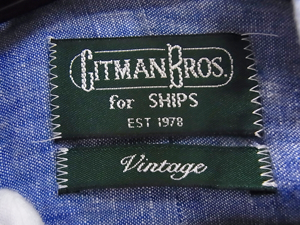 実際に弊社で買取させて頂いたGITMAN BROS for SHIPS Vintage USA製 リネンシャツ/15の画像 3枚目