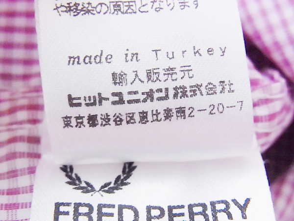 実際に弊社で買取させて頂いたFRED PERRY/フレッドペリー マイクロギンガムシャツ 36の画像 4枚目