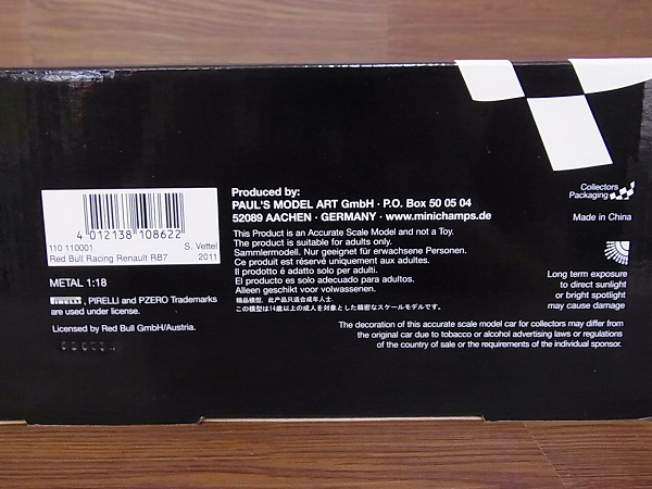 実際に弊社で買取させて頂いたミニチャンプス S.ベッテル レッドブル GP 2011 RB7 1/18の画像 6枚目