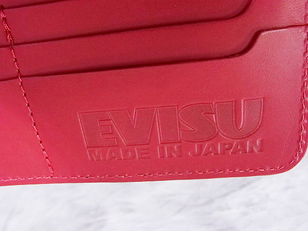 実際に弊社で買取させて頂いたEVISU/エヴィス バイカーウォレット カード入れ 革 カモメ 赤黒の画像 5枚目