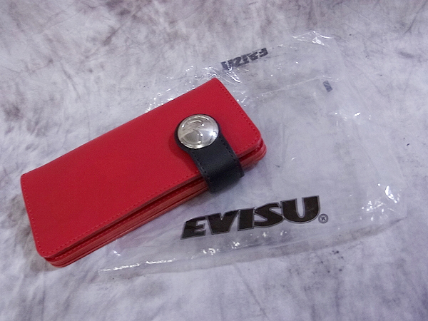 実際に弊社で買取させて頂いたEVISU/エヴィス バイカーウォレット カード入れ 革 カモメ 赤黒の画像 8枚目