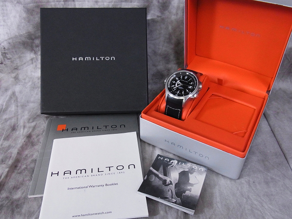 実際に弊社で買取させて頂いたHAMILTON/ハミルトン H776151 カーキネイビーGMT 自動巻/裏スケの画像 6枚目