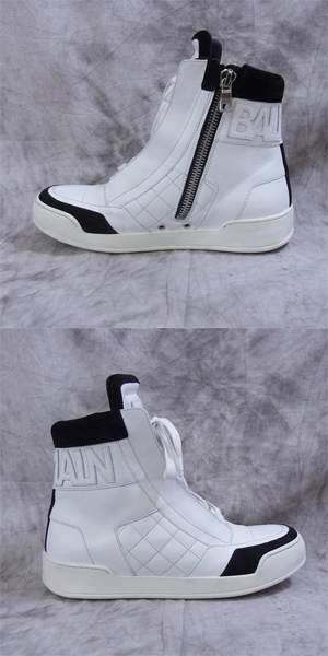 実際に弊社で買取させて頂いたBALMAIN/バルマン LEATHER HIGH-TOP SNEAKERS WITH LOGO 62.T314.D605/41の画像 3枚目