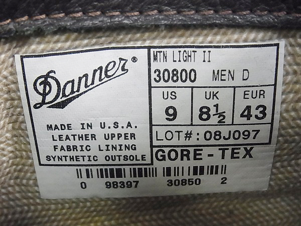 実際に弊社で買取させて頂いたDanner/ダナー マウンテンライト2 GORE-TEXブーツ 30800/US9の画像 9枚目