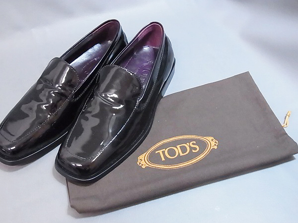 実際に弊社で買取させて頂いた★TOD'S/トッズ スクエアトゥ エナメルスリッポン 黒 5-1/2の画像 8枚目