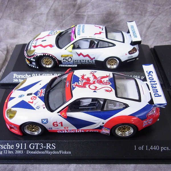 実際に弊社で買取させて頂いたMINICHAMPS/ミニチャンプス 1/43 ポルシェ996GTS/911GT-3 RS等 ミニカー4点SETの画像 1枚目