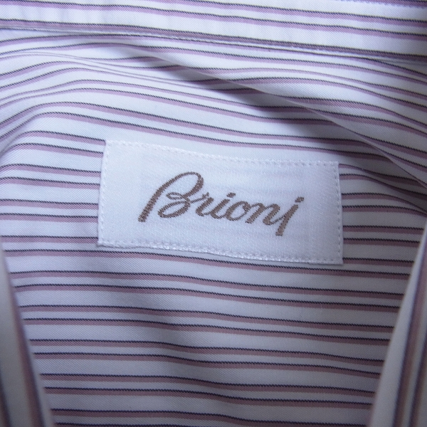 実際に弊社で買取させて頂いたBrioni/ブリオーニ コットン 長袖 ドレスシャツ ストライプパープル/39の画像 2枚目