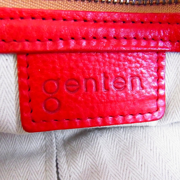 実際に弊社で買取させて頂いたgenten/ゲンテン レザー ハンドバッグ レッド×ゴールドの画像 6枚目