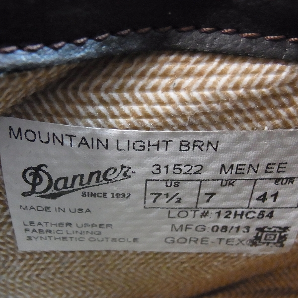 実際に弊社で買取させて頂いた★【未使用】DANNER/ダナー MOUNTAIN LIGHT/マウンテンライト ブーツ 31522/7.5の画像 7枚目