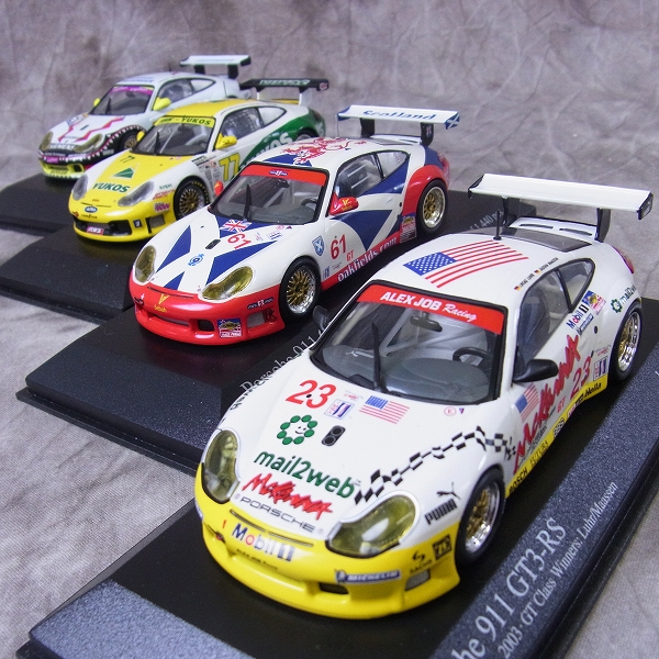 実際に弊社で買取させて頂いたMINICHAMPS/ミニチャンプス 1/43 ポルシェ996GTS/911GT-3 RS等 ミニカー4点SET