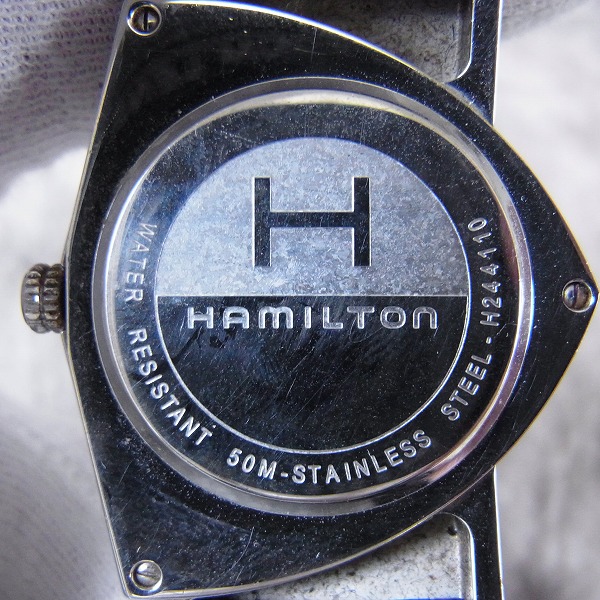 実際に弊社で買取させて頂いたHAMILTON/ハミルトン ベンチュラ クォーツ レザーベルトカスタム 腕時計 H244110【電池切れ】の画像 3枚目