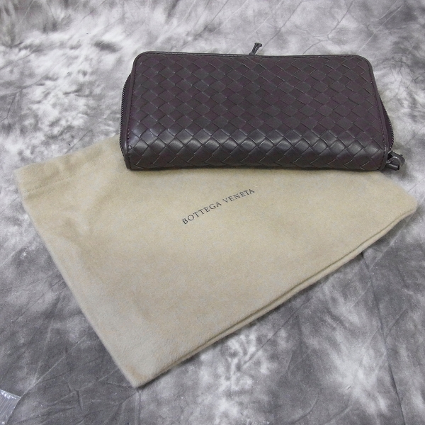 実際に弊社で買取させて頂いたBOTTEGA VENETA/ボッテガヴェネタ 11年モデル イントレチャート ラウンドジップ 長財布 ダークブラウンの画像 9枚目