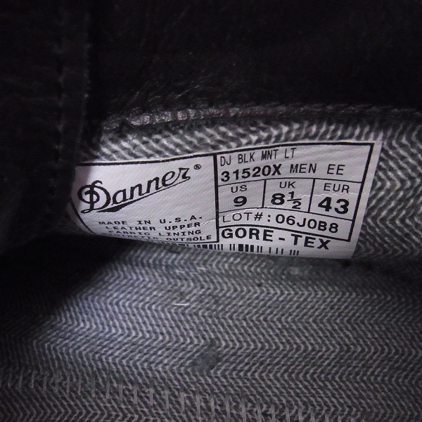 実際に弊社で買取させて頂いたDanner/ダナー MOUNTAIN LIGHT/マウンテンライト GORE-TEX ブラック 31520X/US 9 EEの画像 5枚目